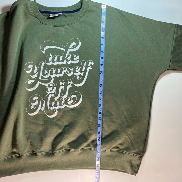 True Craft Oversized Graphic Sweatshirt Green Take Yourself off Mute Juniors XL - Picture 4 of 8